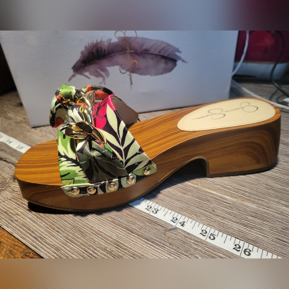 Jessica Simpson NEW IN BOX Multicolor‎ Floral Platform Wooden Sandals Size 7.5 - Picture 6 of 9